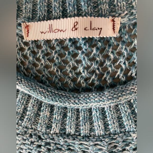 Willow & Clay Light Marled Blue Open Knit Cold Shoulder Sweater size Large - Picture 6 of 7